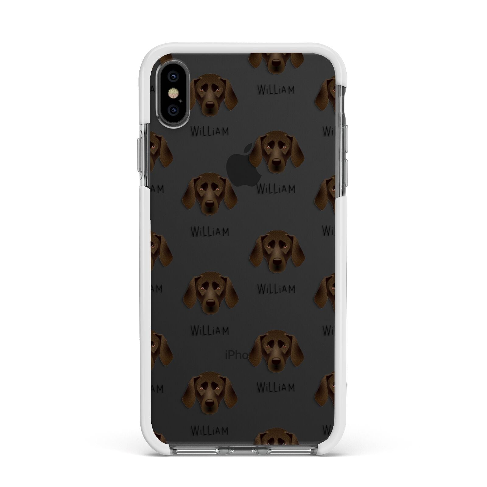 Plott Hound Icon with Name Apple iPhone Xs Max Impact Case White Edge on Black Phone