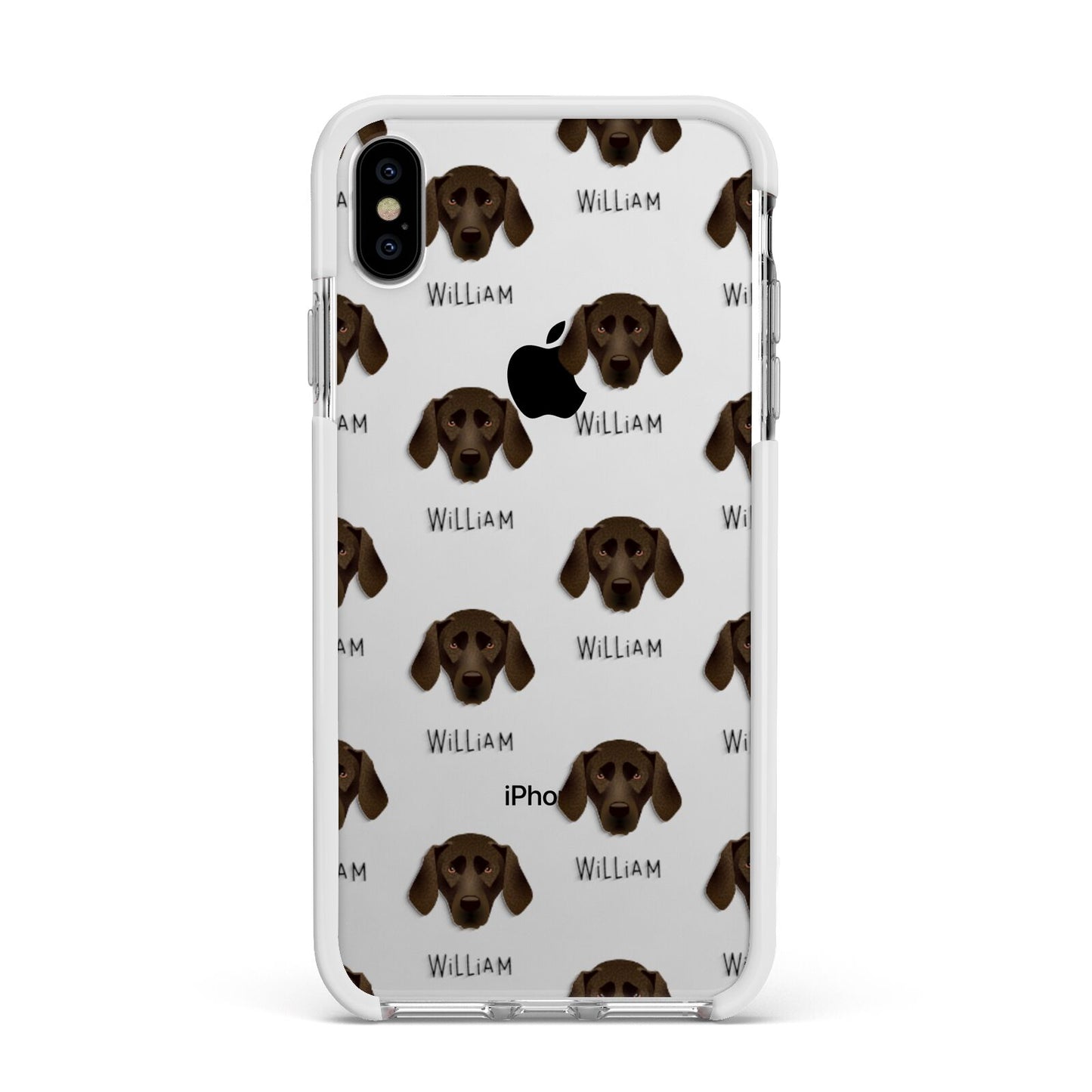 Plott Hound Icon with Name Apple iPhone Xs Max Impact Case White Edge on Silver Phone