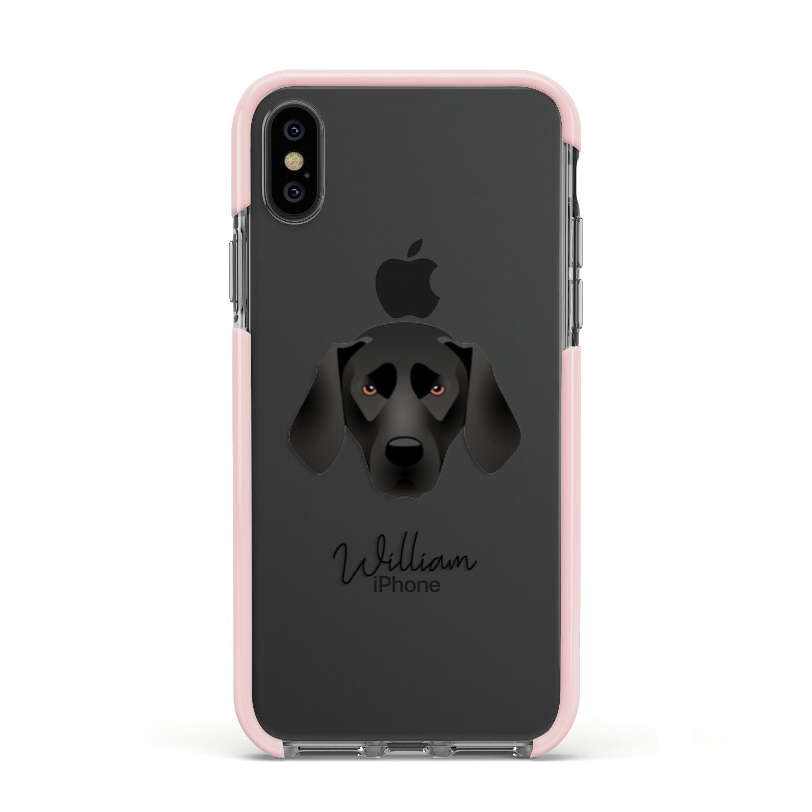 Plott Hound Personalised Apple iPhone Xs Impact Case Pink Edge on Black Phone