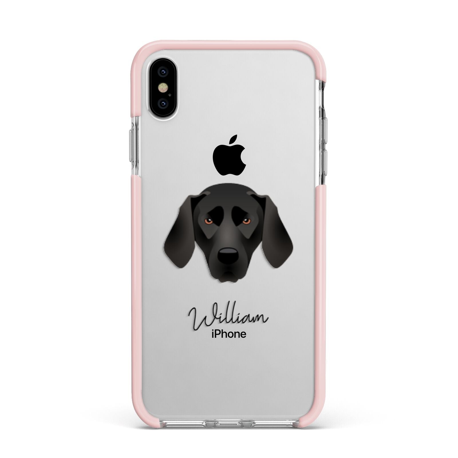 Plott Hound Personalised Apple iPhone Xs Max Impact Case Pink Edge on Silver Phone