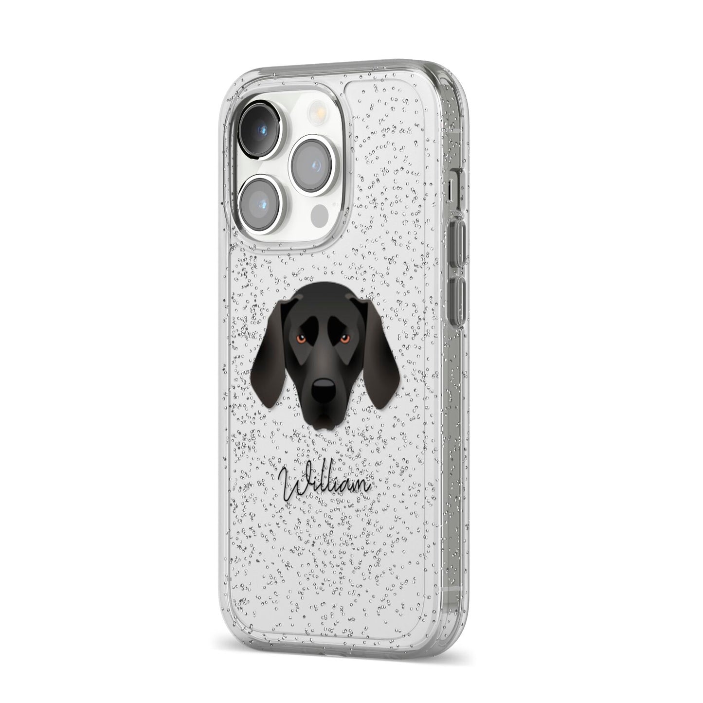 Plott Hound Personalised iPhone 14 Pro Glitter Tough Case Silver Angled Image