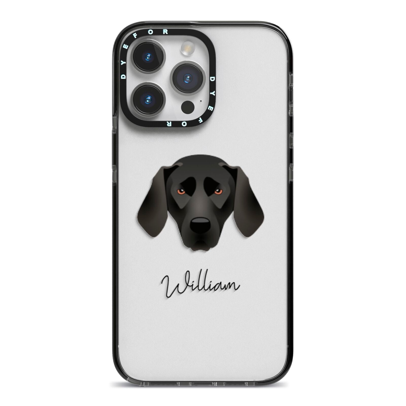 Plott Hound Personalised iPhone 14 Pro Max Black Impact Case on Silver phone