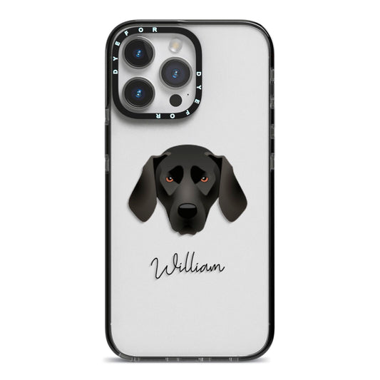 Plott Hound Personalised iPhone 14 Pro Max Black Impact Case on Silver phone
