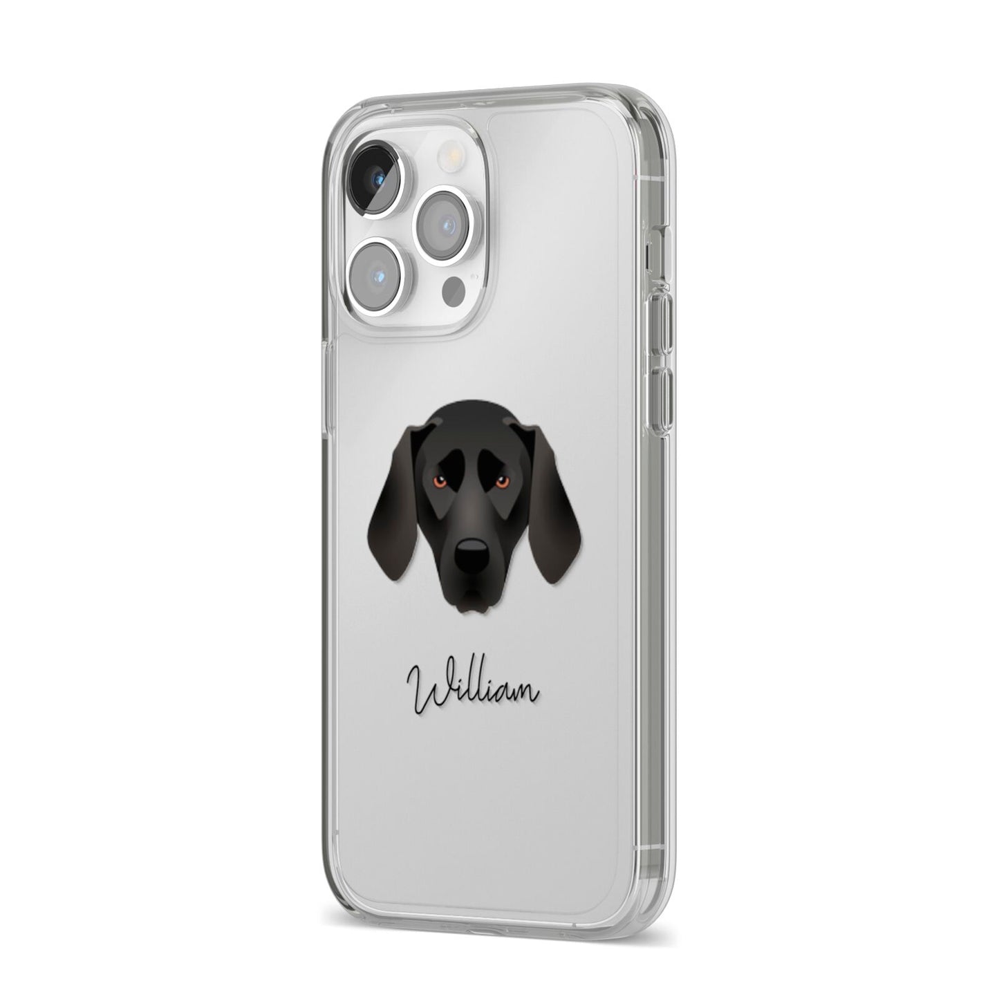 Plott Hound Personalised iPhone 14 Pro Max Clear Tough Case Silver Angled Image