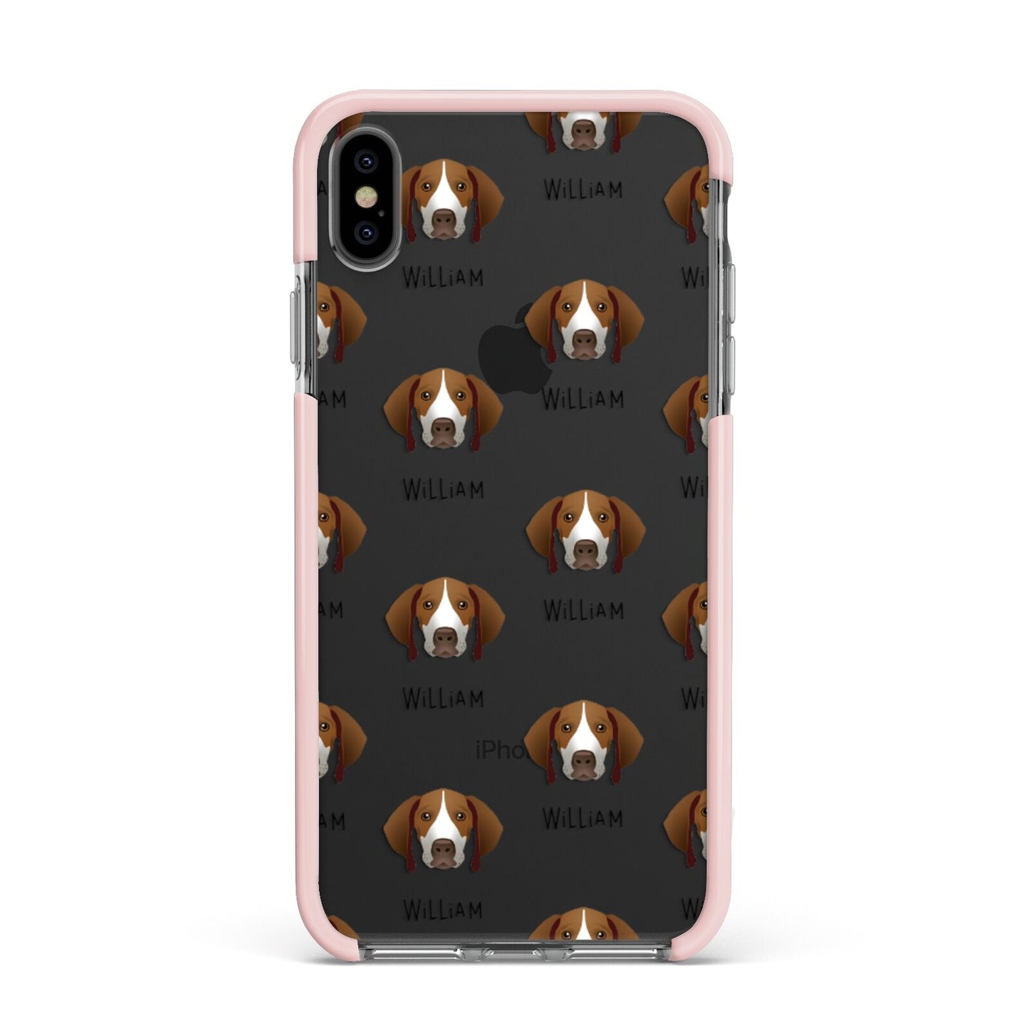 Pointer Icon with Name Apple iPhone Xs Max Impact Case Pink Edge on Black Phone