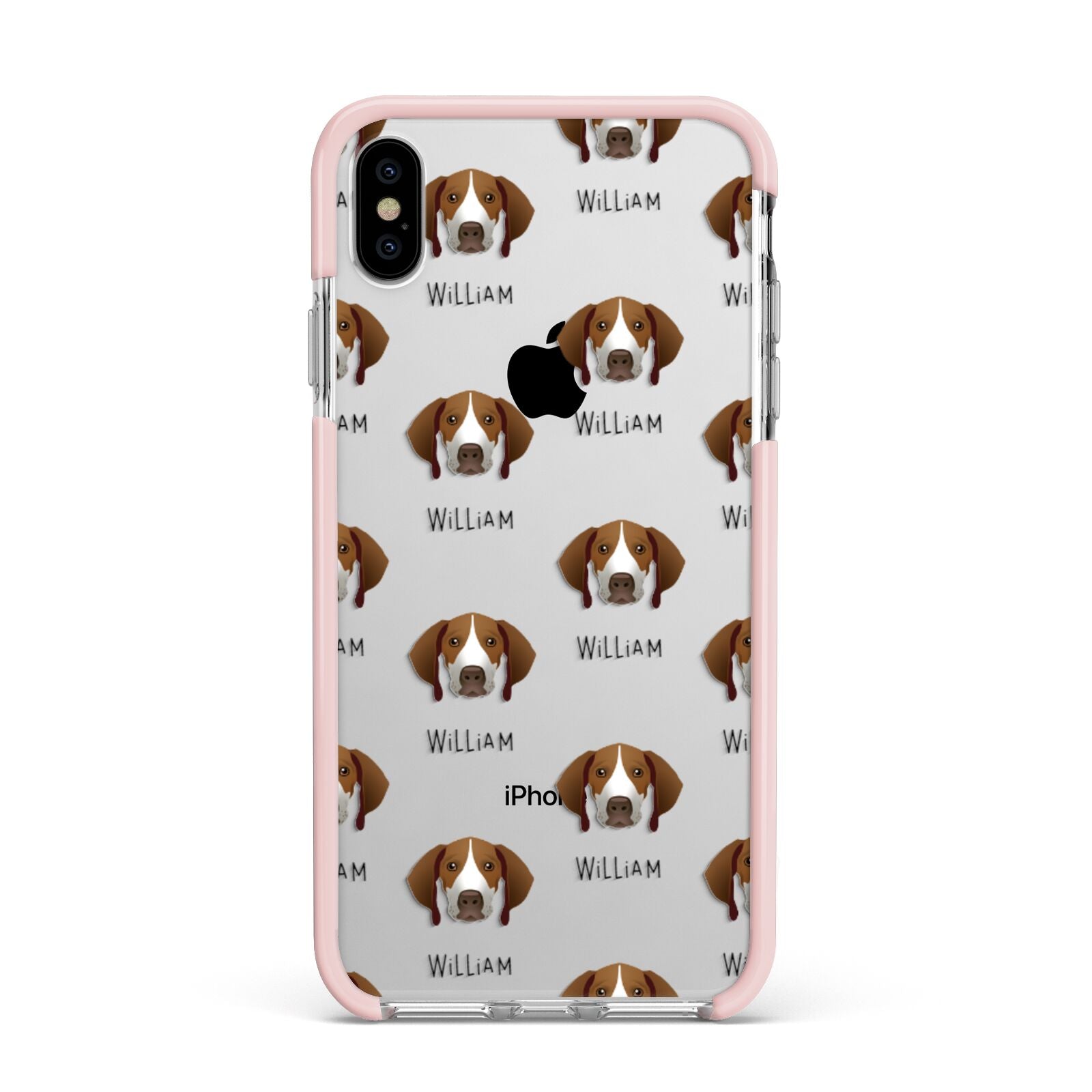 Pointer Icon with Name Apple iPhone Xs Max Impact Case Pink Edge on Silver Phone