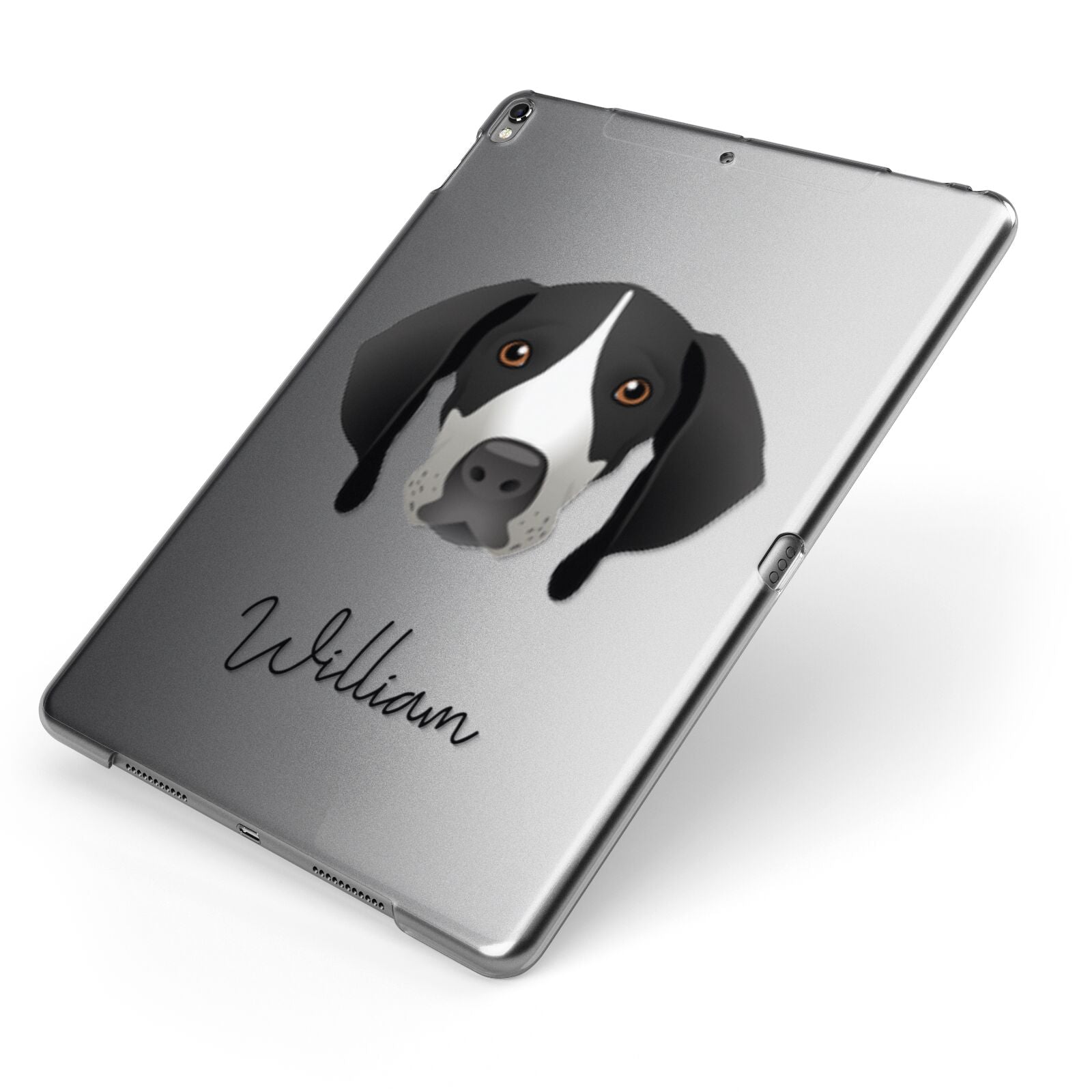 Pointer Personalised Apple iPad Case on Grey iPad Side View