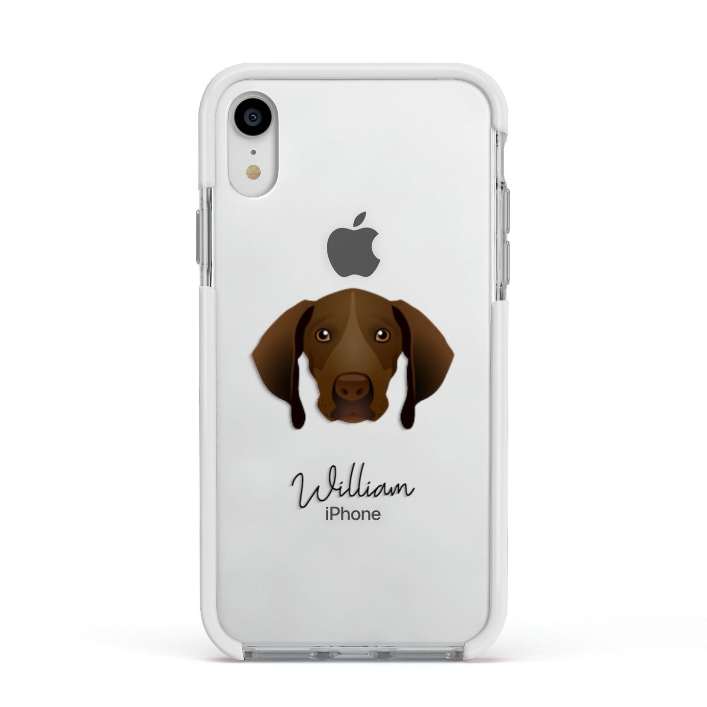 Pointer Personalised Apple iPhone XR Impact Case White Edge on Silver Phone