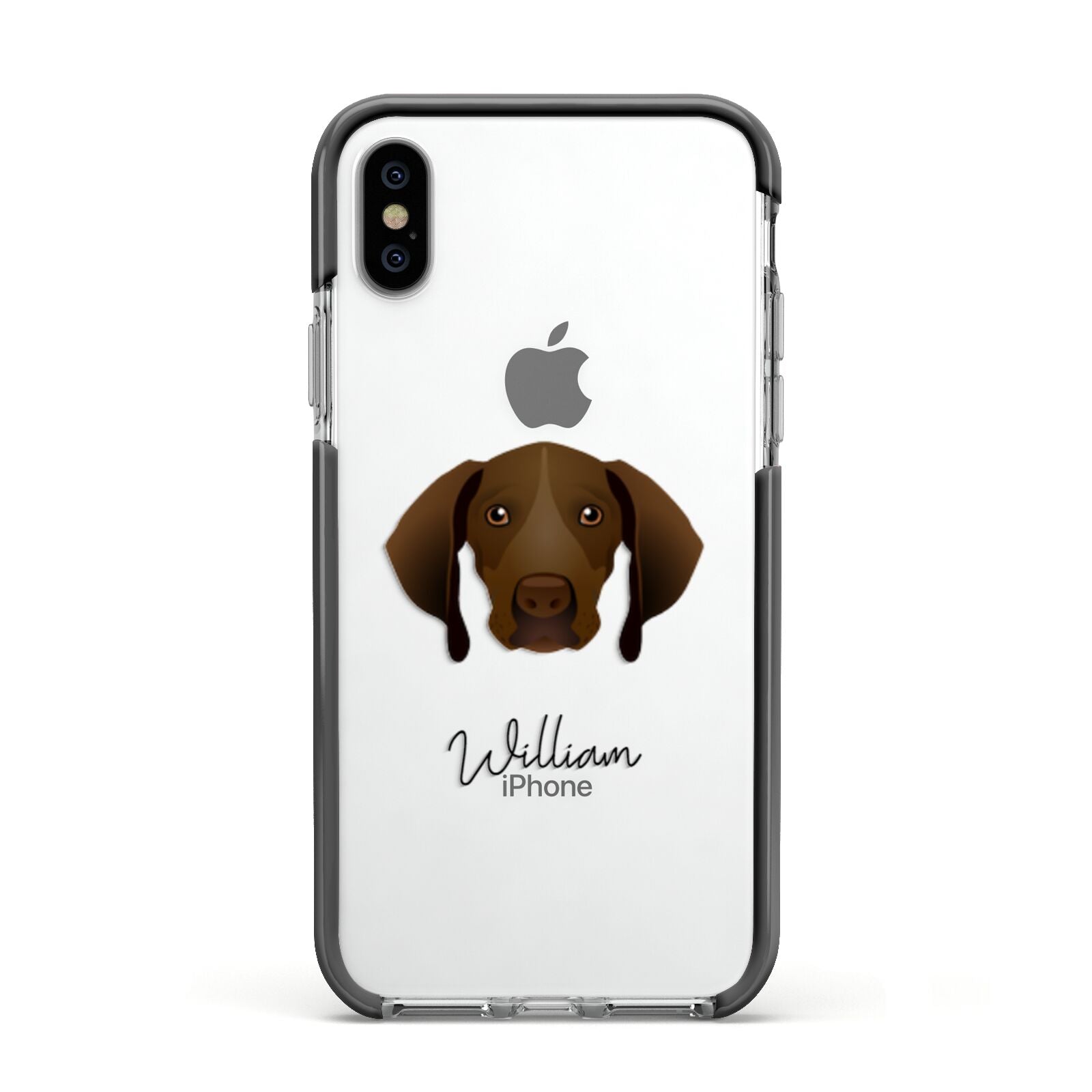 Pointer Personalised Apple iPhone Xs Impact Case Black Edge on Silver Phone