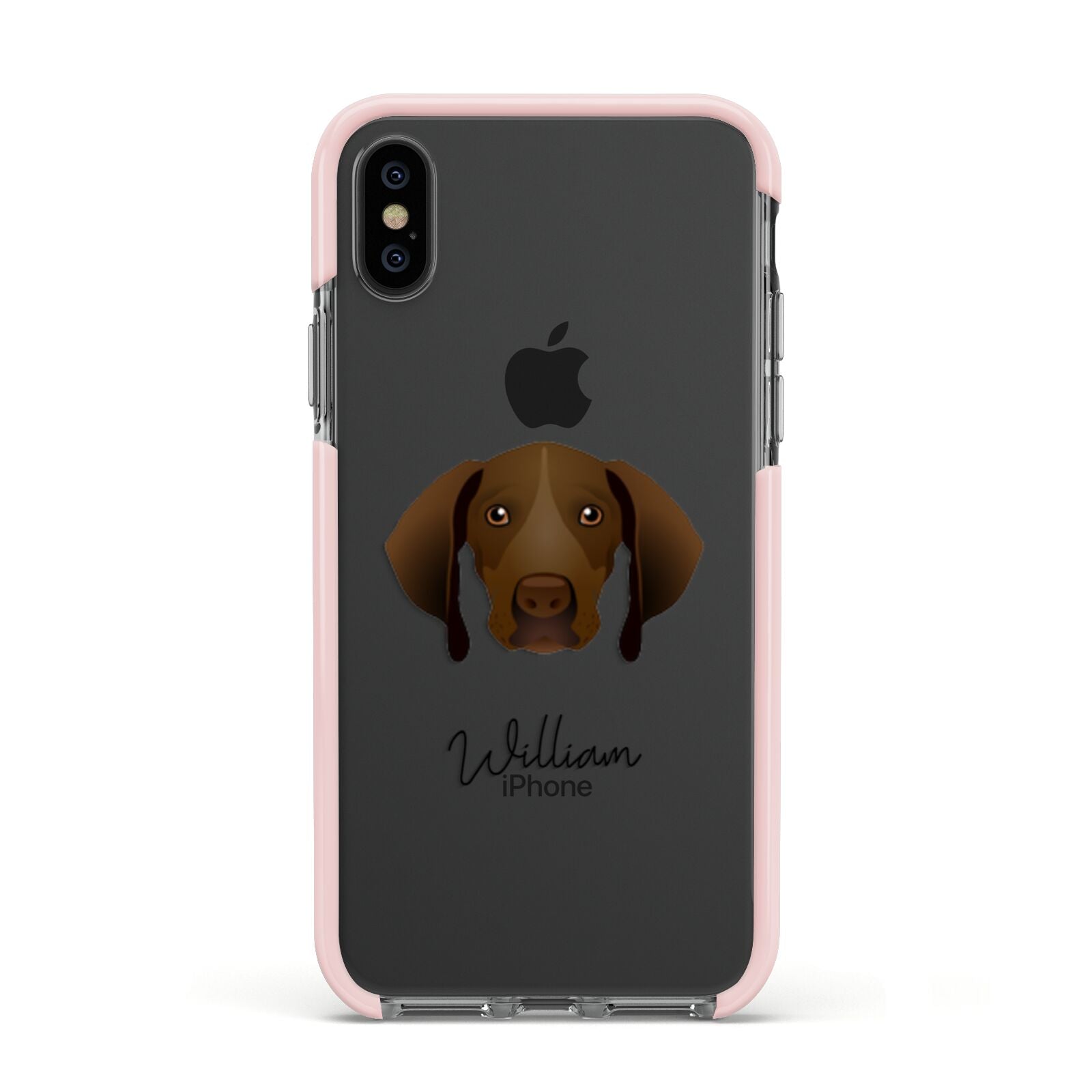 Pointer Personalised Apple iPhone Xs Impact Case Pink Edge on Black Phone