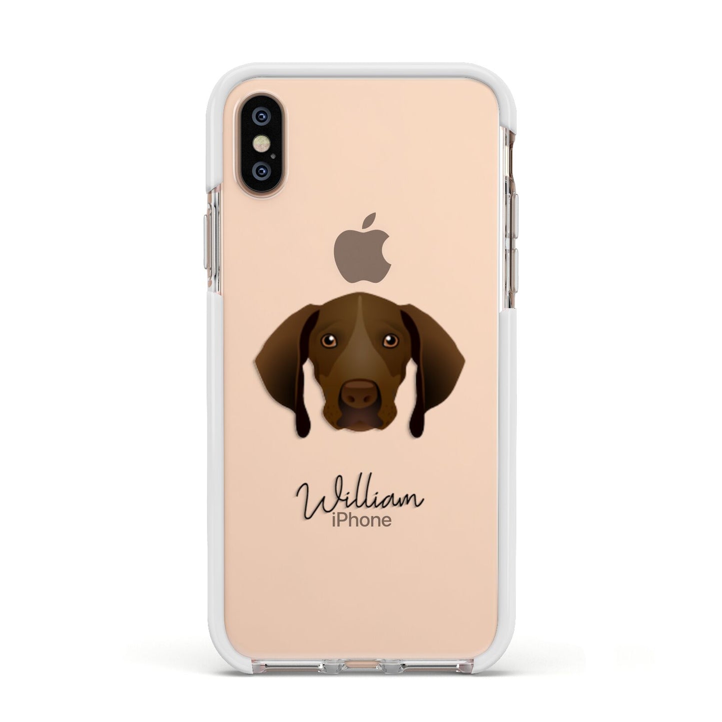 Pointer Personalised Apple iPhone Xs Impact Case White Edge on Gold Phone