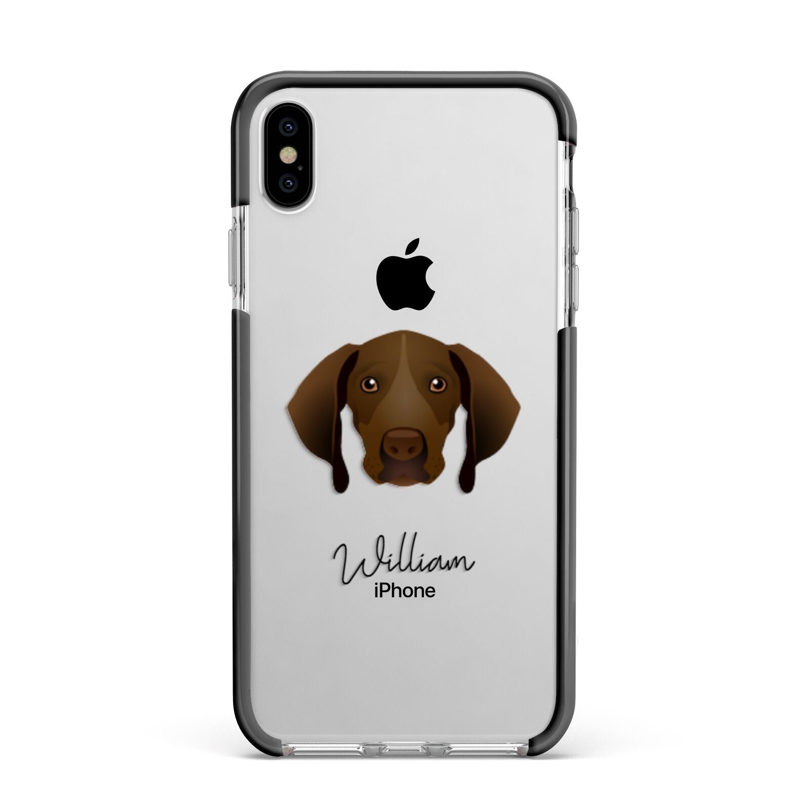 Pointer Personalised Apple iPhone Xs Max Impact Case Black Edge on Silver Phone