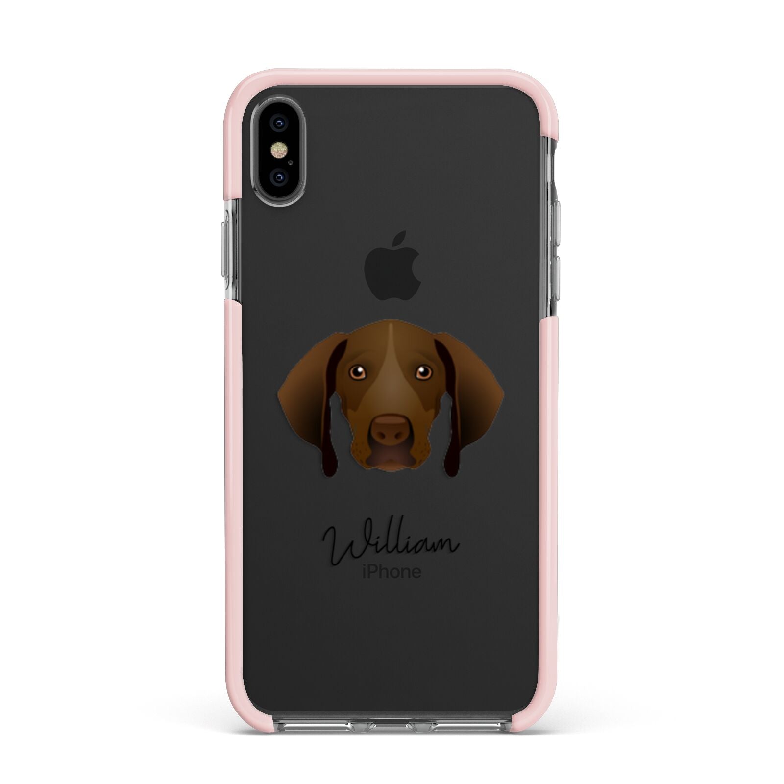 Pointer Personalised Apple iPhone Xs Max Impact Case Pink Edge on Black Phone