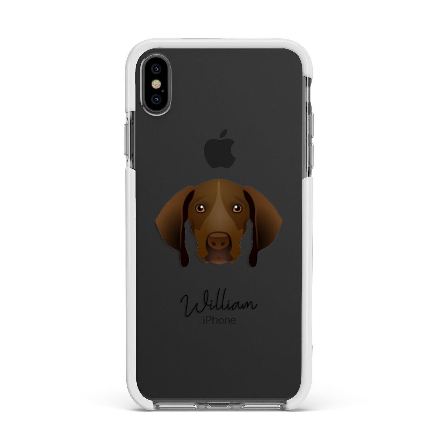 Pointer Personalised Apple iPhone Xs Max Impact Case White Edge on Black Phone