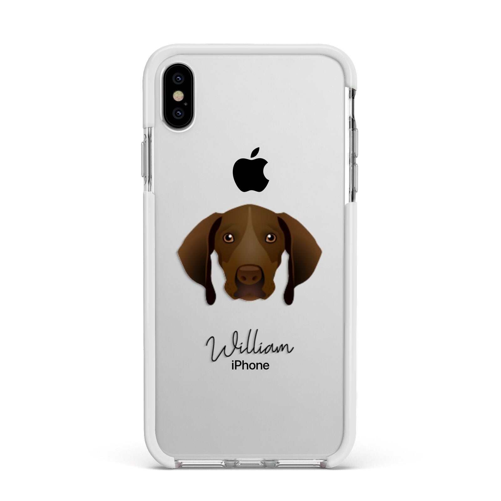 Pointer Personalised Apple iPhone Xs Max Impact Case White Edge on Silver Phone
