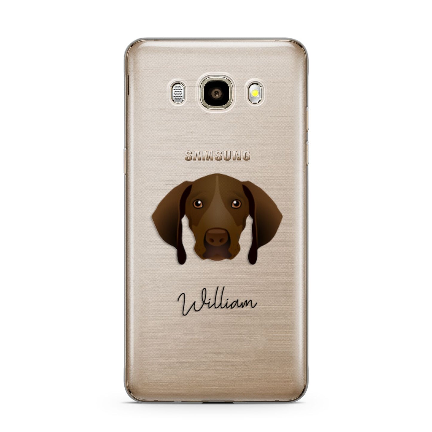 Pointer Personalised Samsung Galaxy J7 2016 Case on gold phone