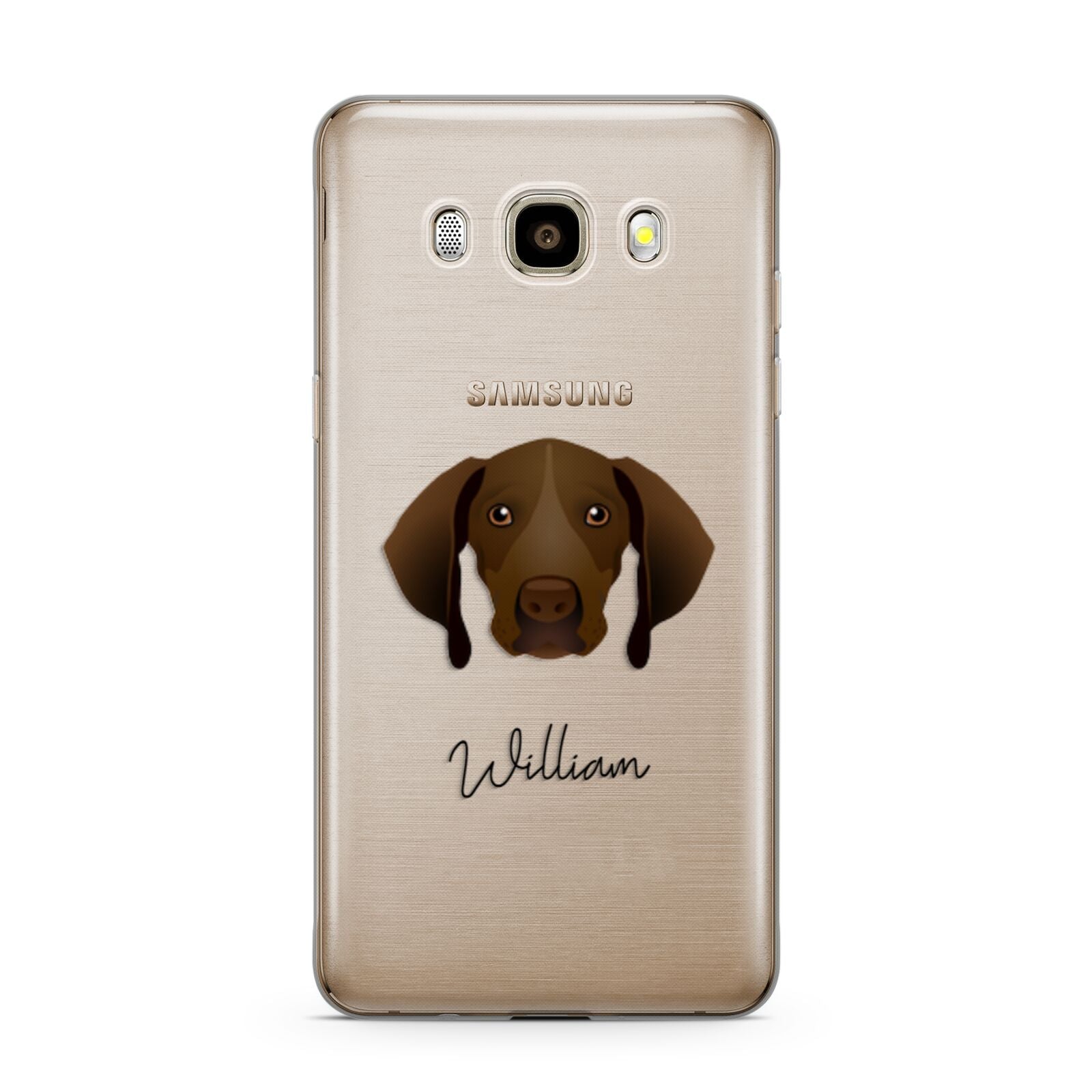Pointer Personalised Samsung Galaxy J7 2016 Case on gold phone