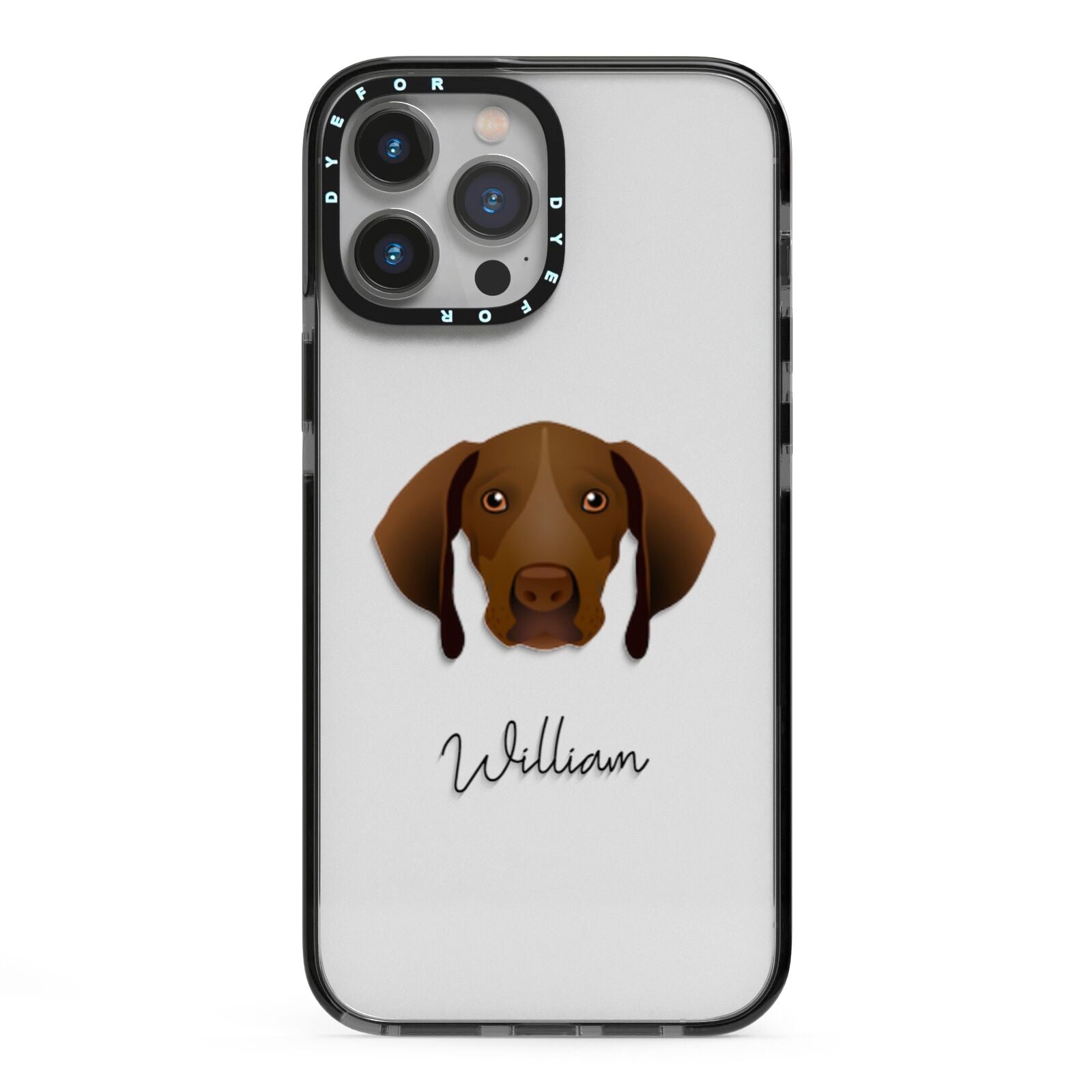 Pointer Personalised iPhone 13 Pro Max Black Impact Case on Silver phone