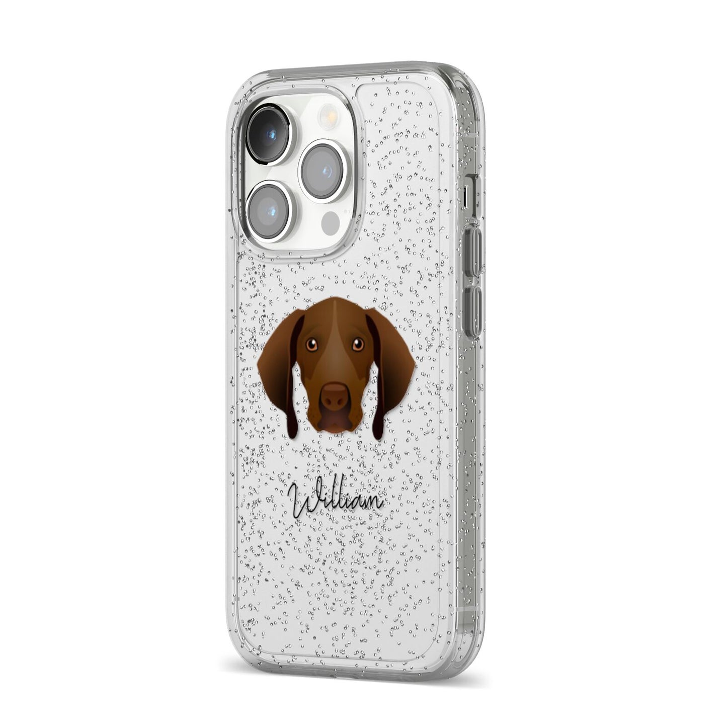 Pointer Personalised iPhone 14 Pro Glitter Tough Case Silver Angled Image