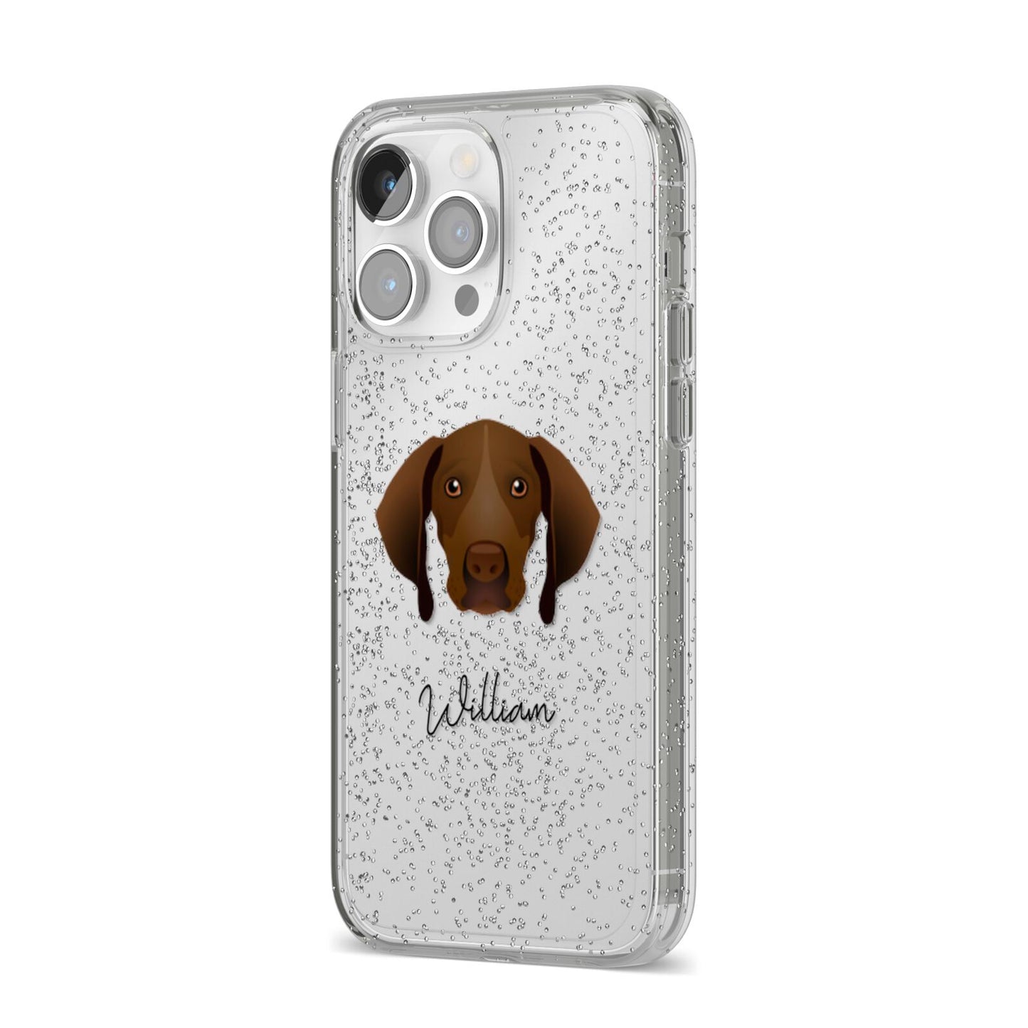 Pointer Personalised iPhone 14 Pro Max Glitter Tough Case Silver Angled Image