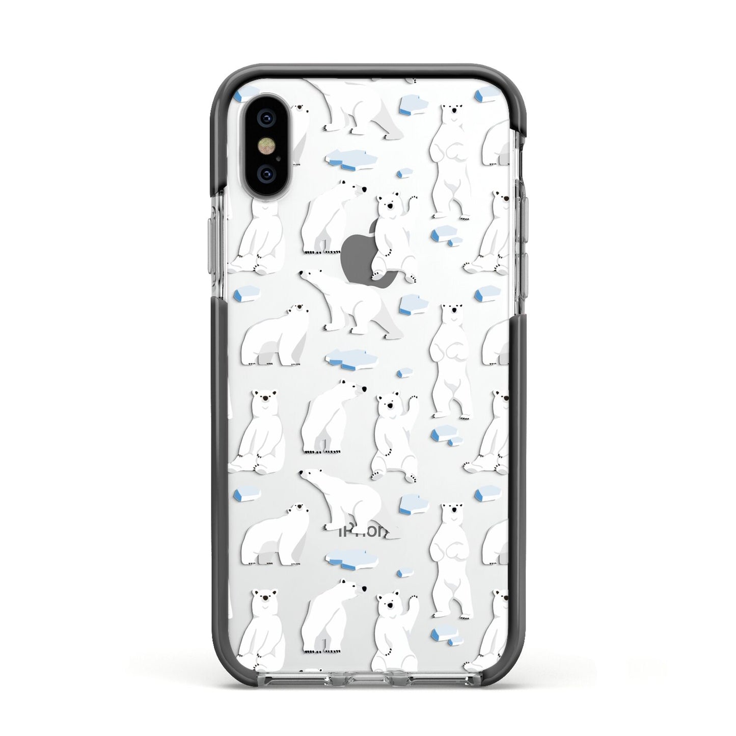 Polar Bear Apple iPhone Xs Impact Case Black Edge on Silver Phone