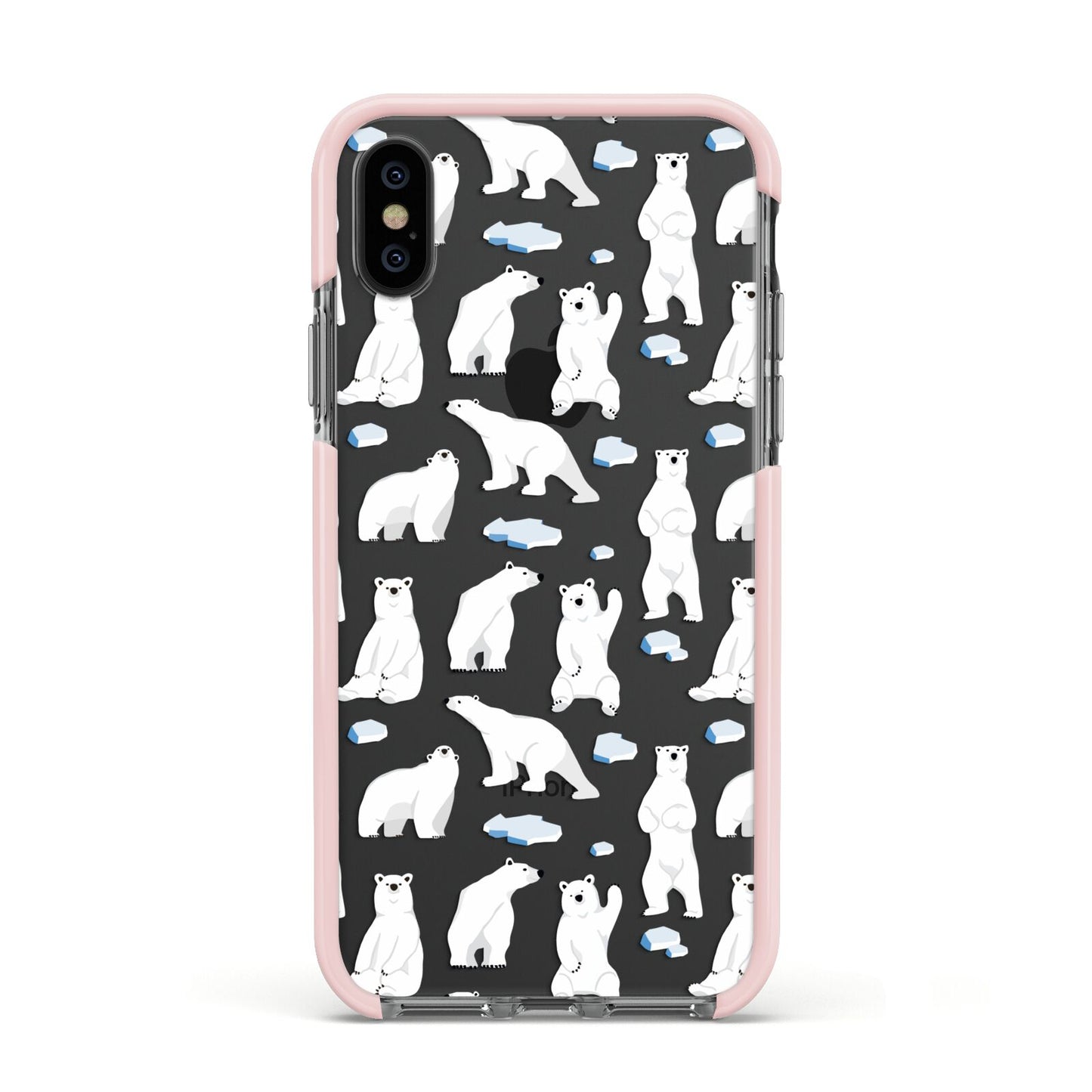 Polar Bear Apple iPhone Xs Impact Case Pink Edge on Black Phone