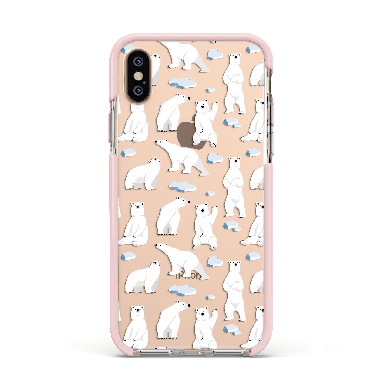Polar Bear Apple iPhone Xs Impact Case Pink Edge on Gold Phone