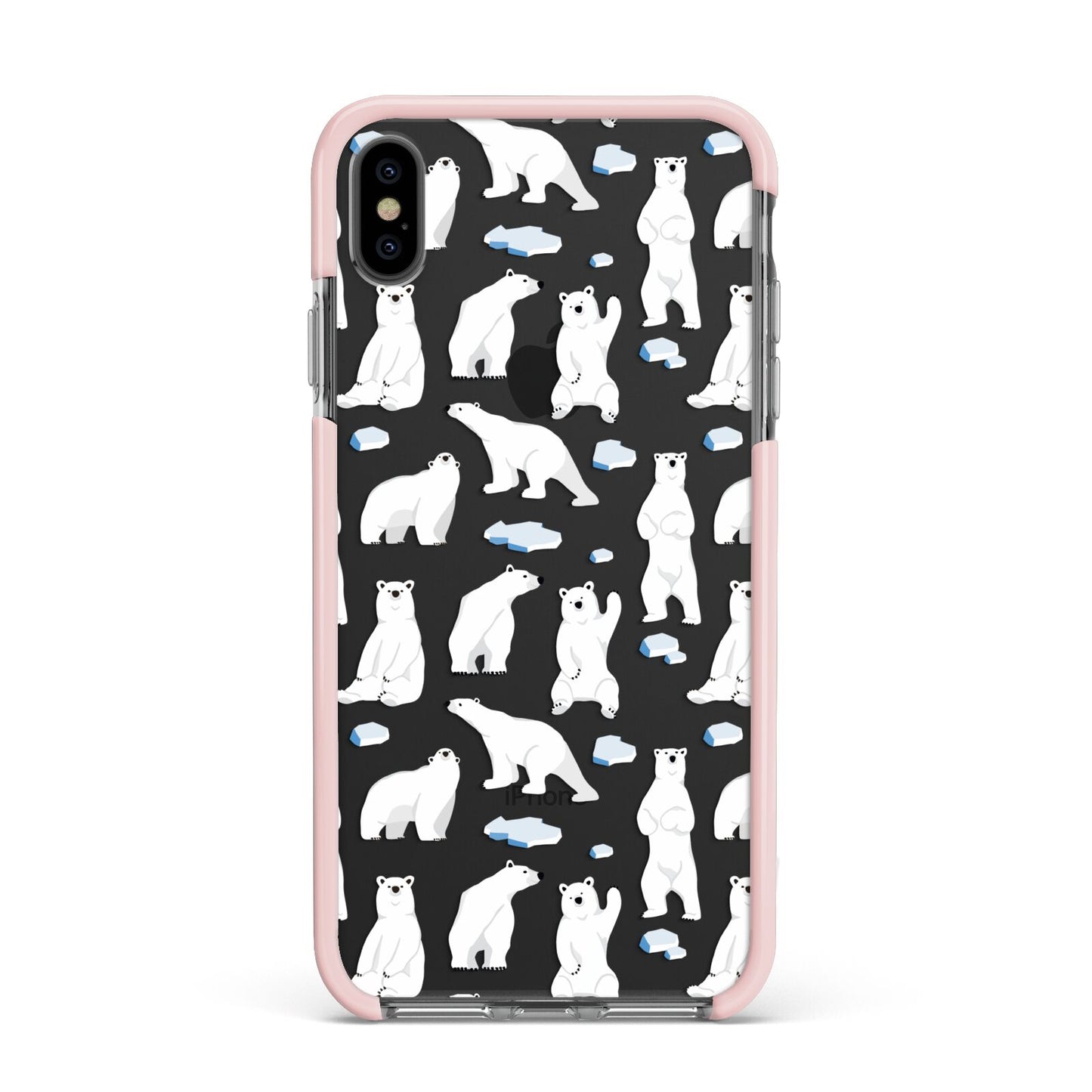 Polar Bear Apple iPhone Xs Max Impact Case Pink Edge on Black Phone