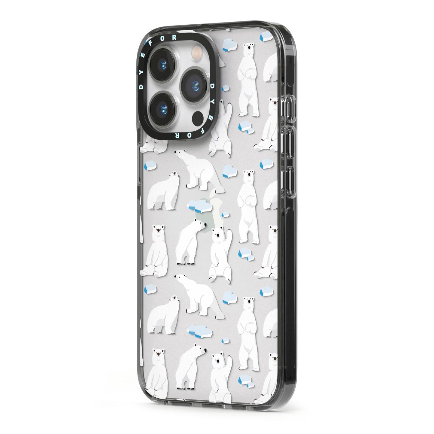 Polar Bear iPhone 13 Pro Black Impact Case Side Angle on Silver phone