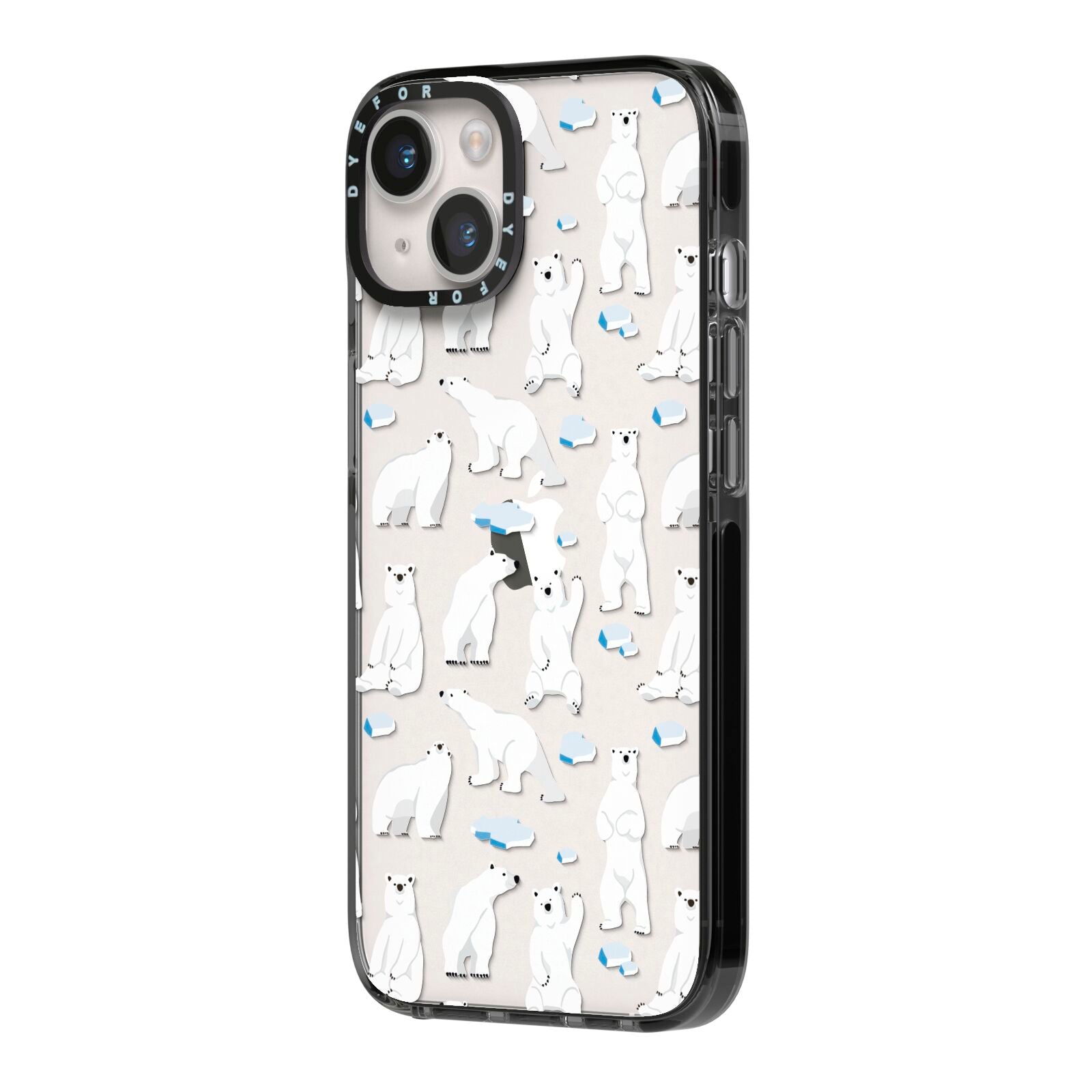Polar Bear iPhone 14 Black Impact Case Side Angle on Silver phone