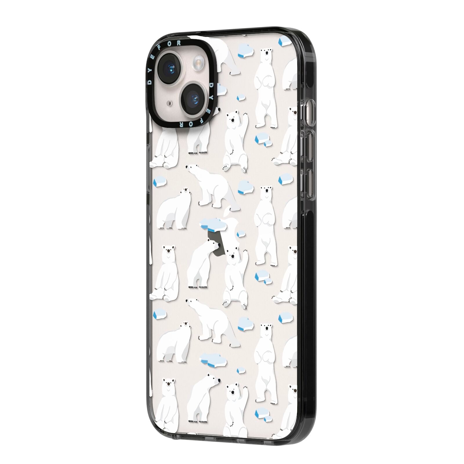 Polar Bear iPhone 14 Plus Black Impact Case Side Angle on Silver phone