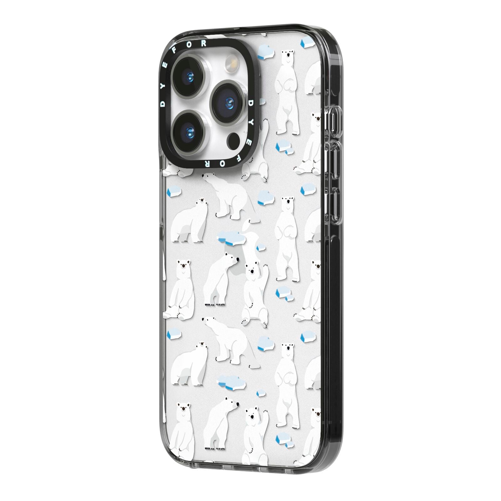 Polar Bear iPhone 14 Pro Black Impact Case Side Angle on Silver phone