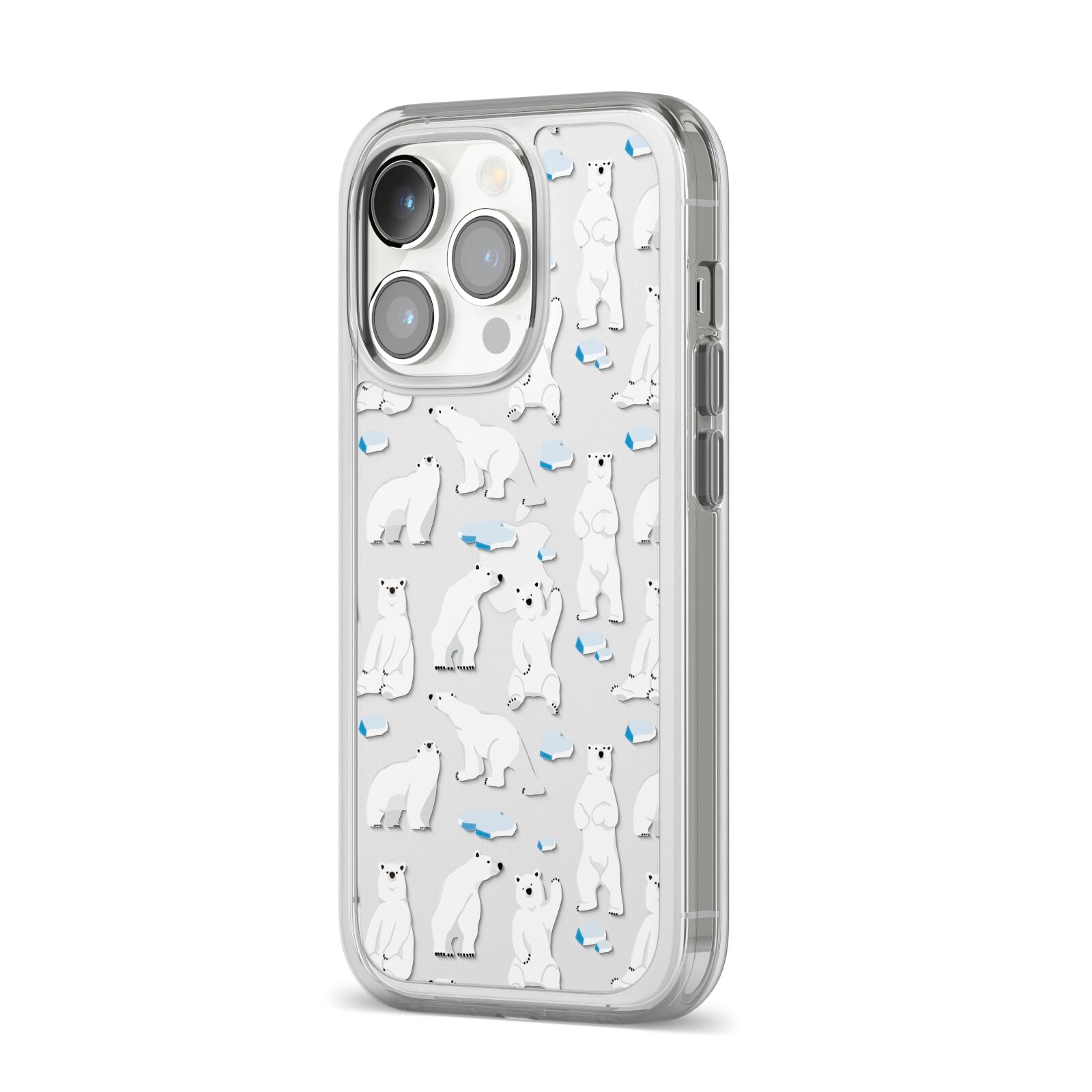 Polar Bear iPhone 14 Pro Clear Tough Case Silver Angled Image