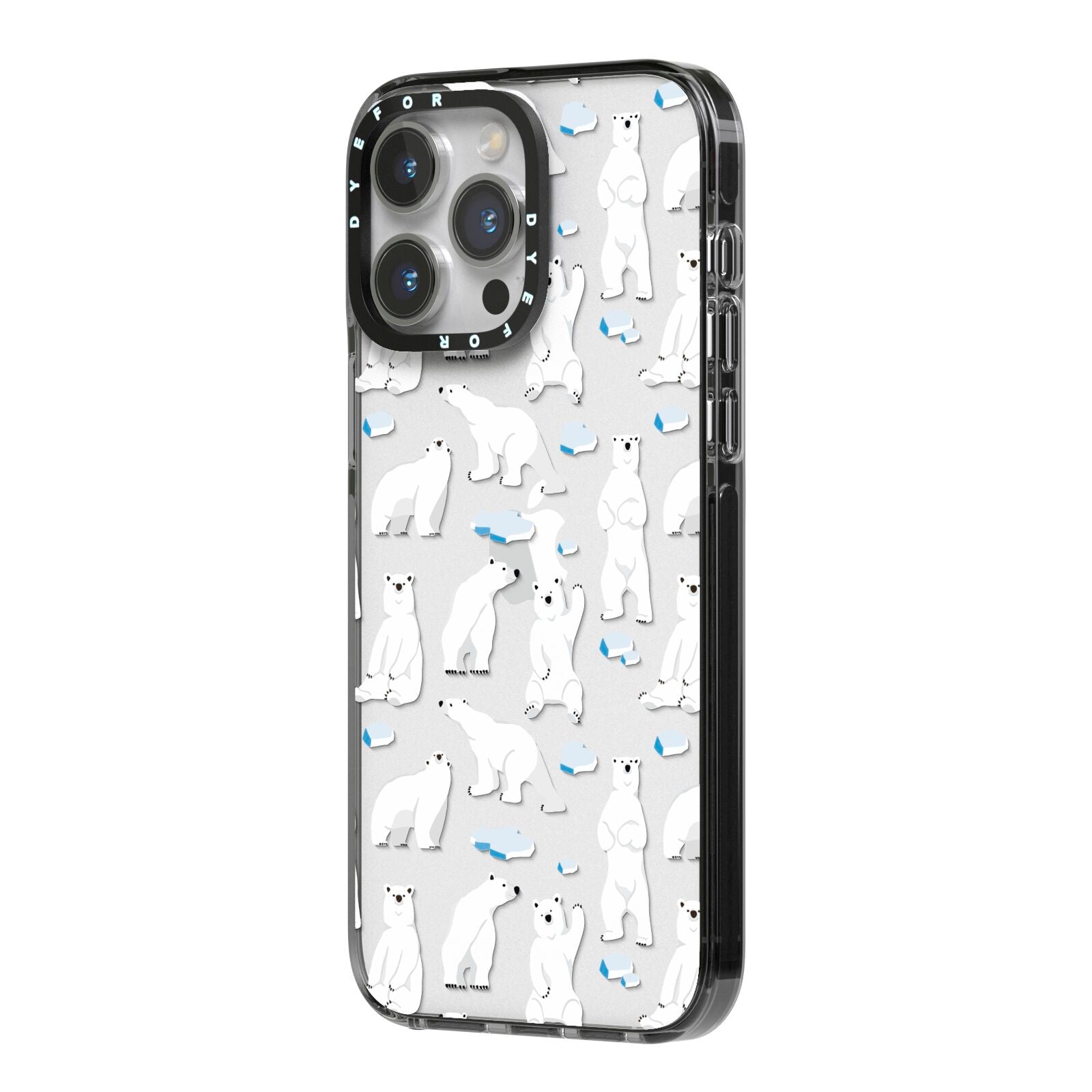 Polar Bear iPhone 14 Pro Max Black Impact Case Side Angle on Silver phone