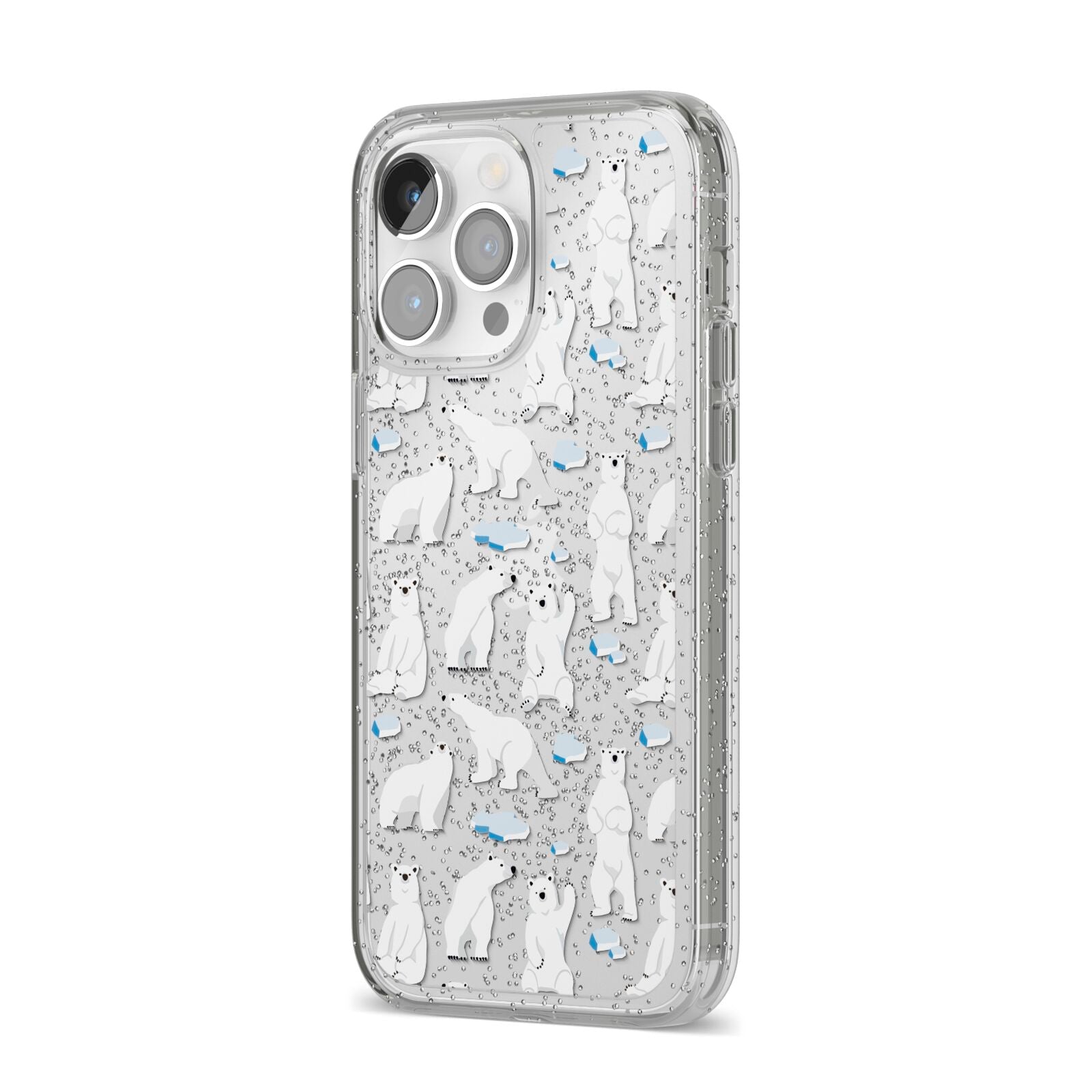 Polar Bear iPhone 14 Pro Max Glitter Tough Case Silver Angled Image