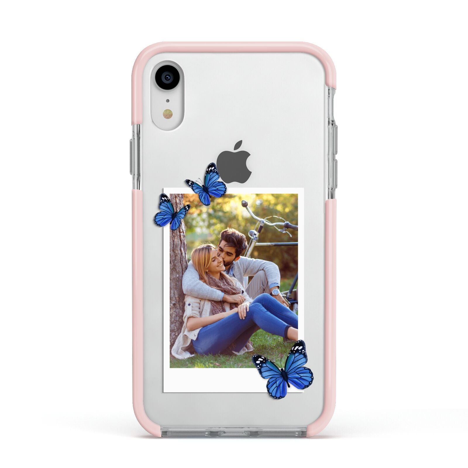 Polaroid Photo Apple iPhone XR Impact Case Pink Edge on Silver Phone