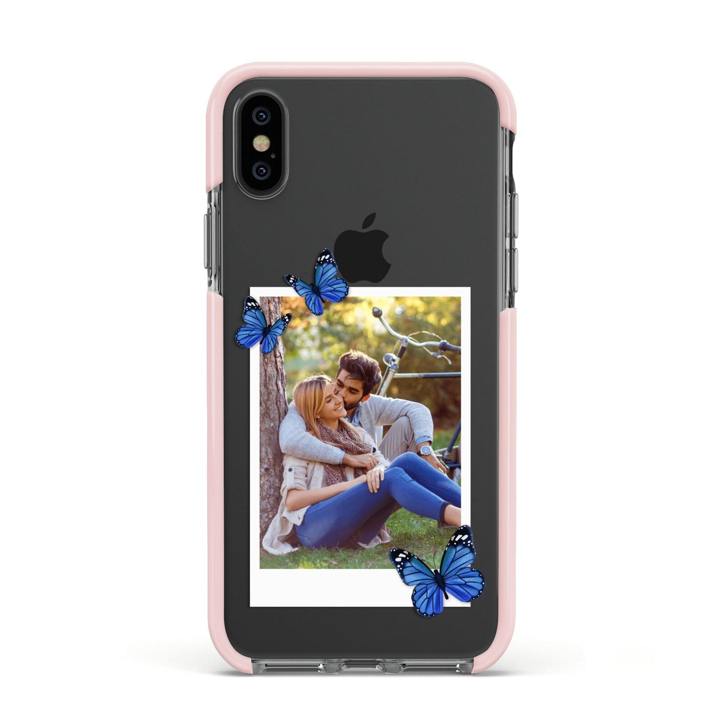 Polaroid Photo Apple iPhone Xs Impact Case Pink Edge on Black Phone