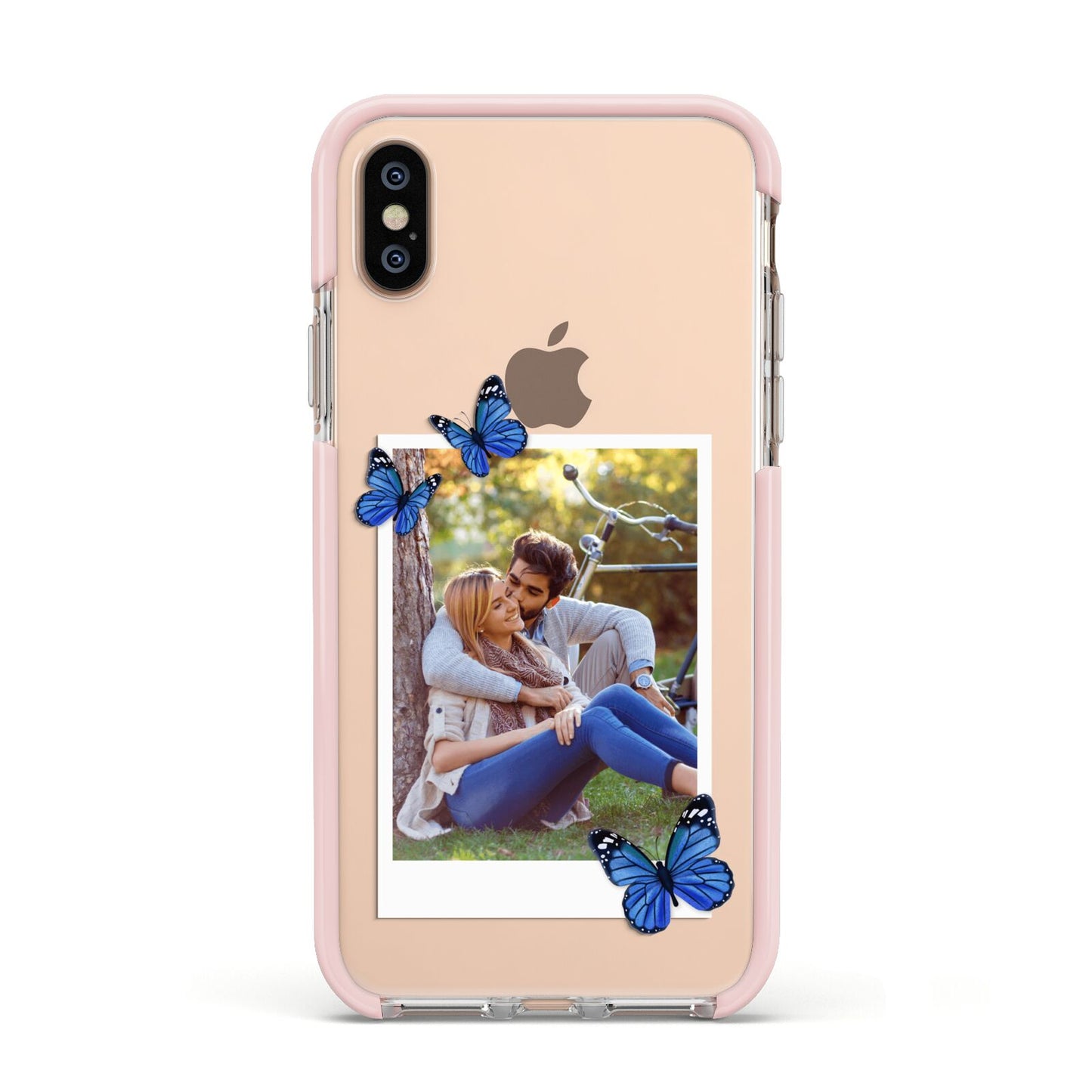 Polaroid Photo Apple iPhone Xs Impact Case Pink Edge on Gold Phone
