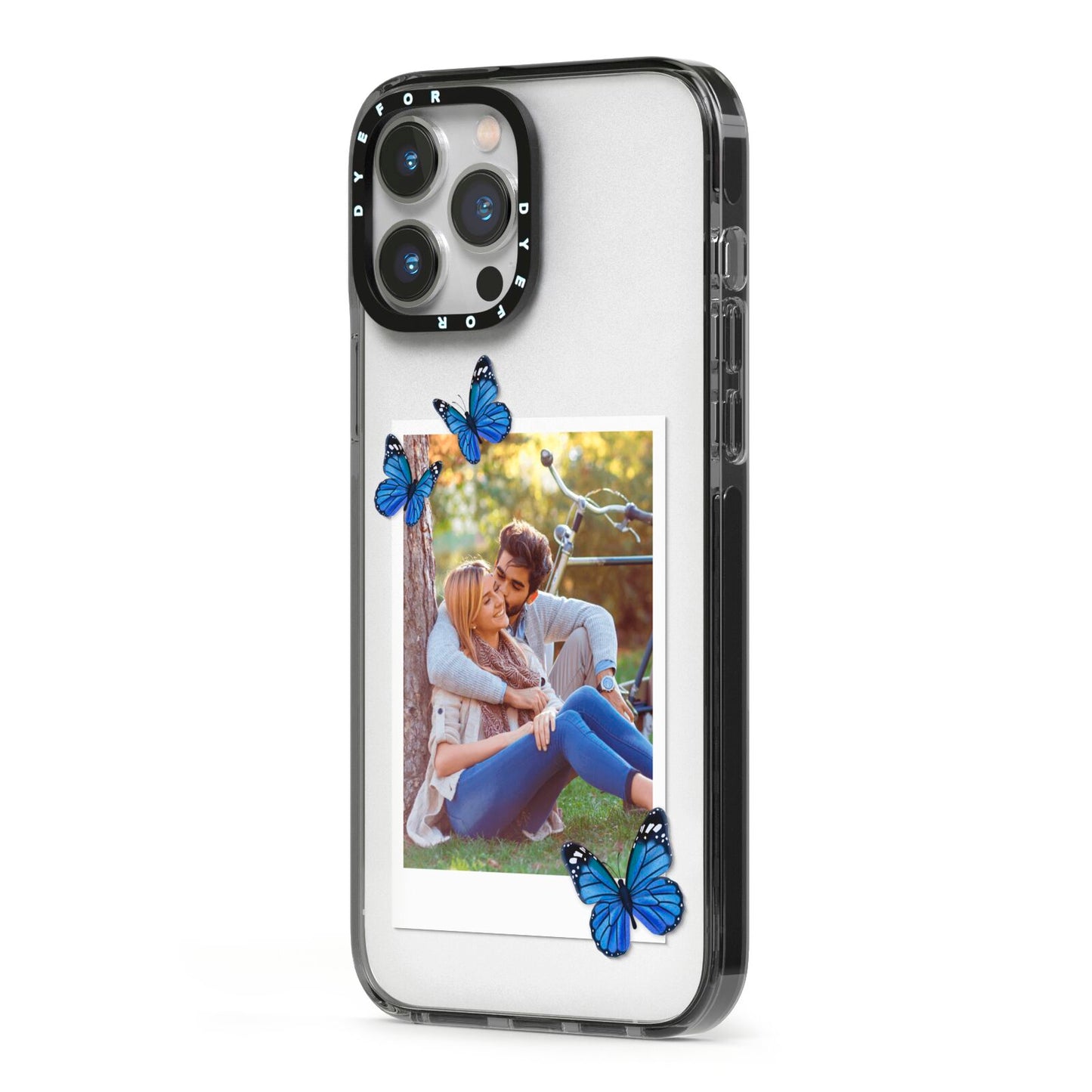 Polaroid Photo iPhone 13 Pro Max Black Impact Case Side Angle on Silver phone