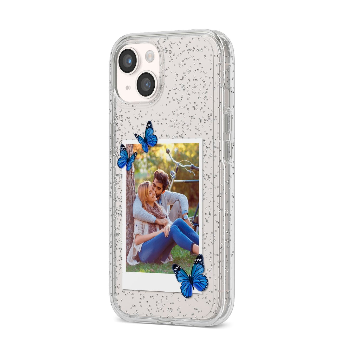 Polaroid Photo iPhone 14 Glitter Tough Case Starlight Angled Image
