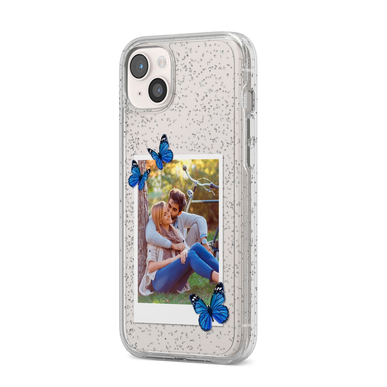 Polaroid Photo iPhone 14 Plus Glitter Tough Case Starlight Angled Image