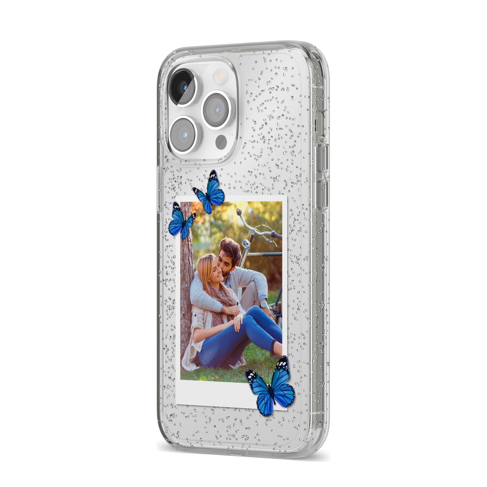 Polaroid Photo iPhone 14 Pro Max Glitter Tough Case Silver Angled Image