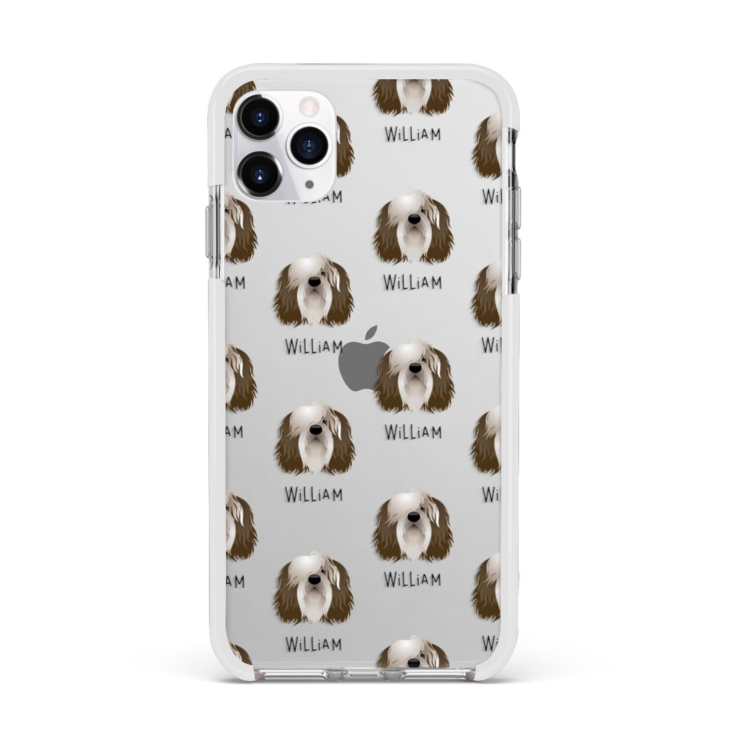 Polish Lowland Sheepdog Icon with Name Apple iPhone 11 Pro Max in Silver with White Impact Case