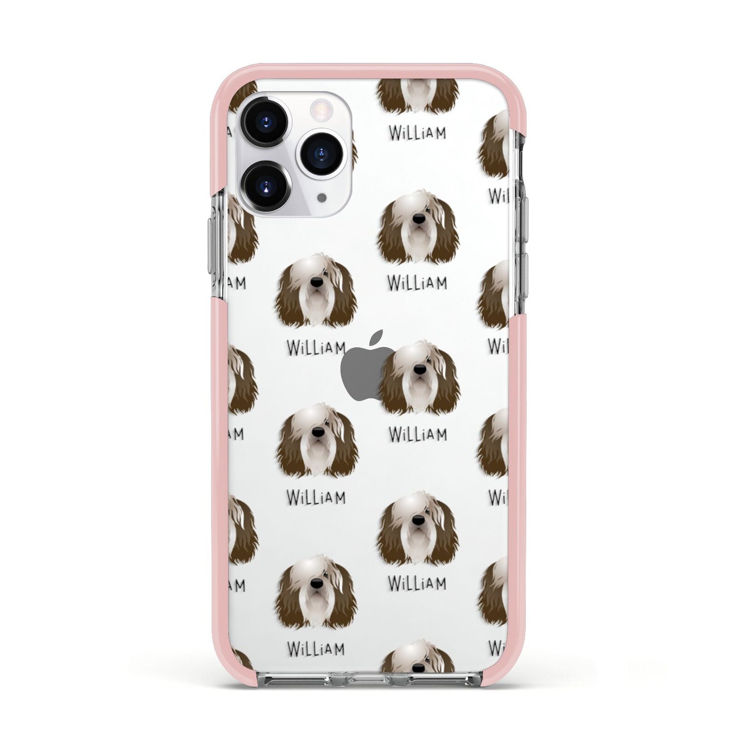 Polish Lowland Sheepdog Icon with Name Apple iPhone 11 Pro in Silver with Pink Impact Case