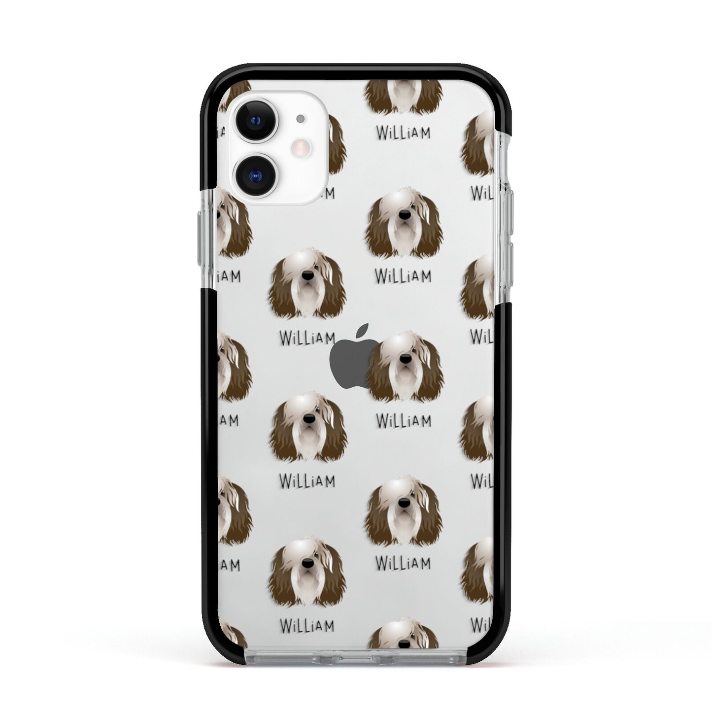 Polish Lowland Sheepdog Icon with Name Apple iPhone 11 in White with Black Impact Case