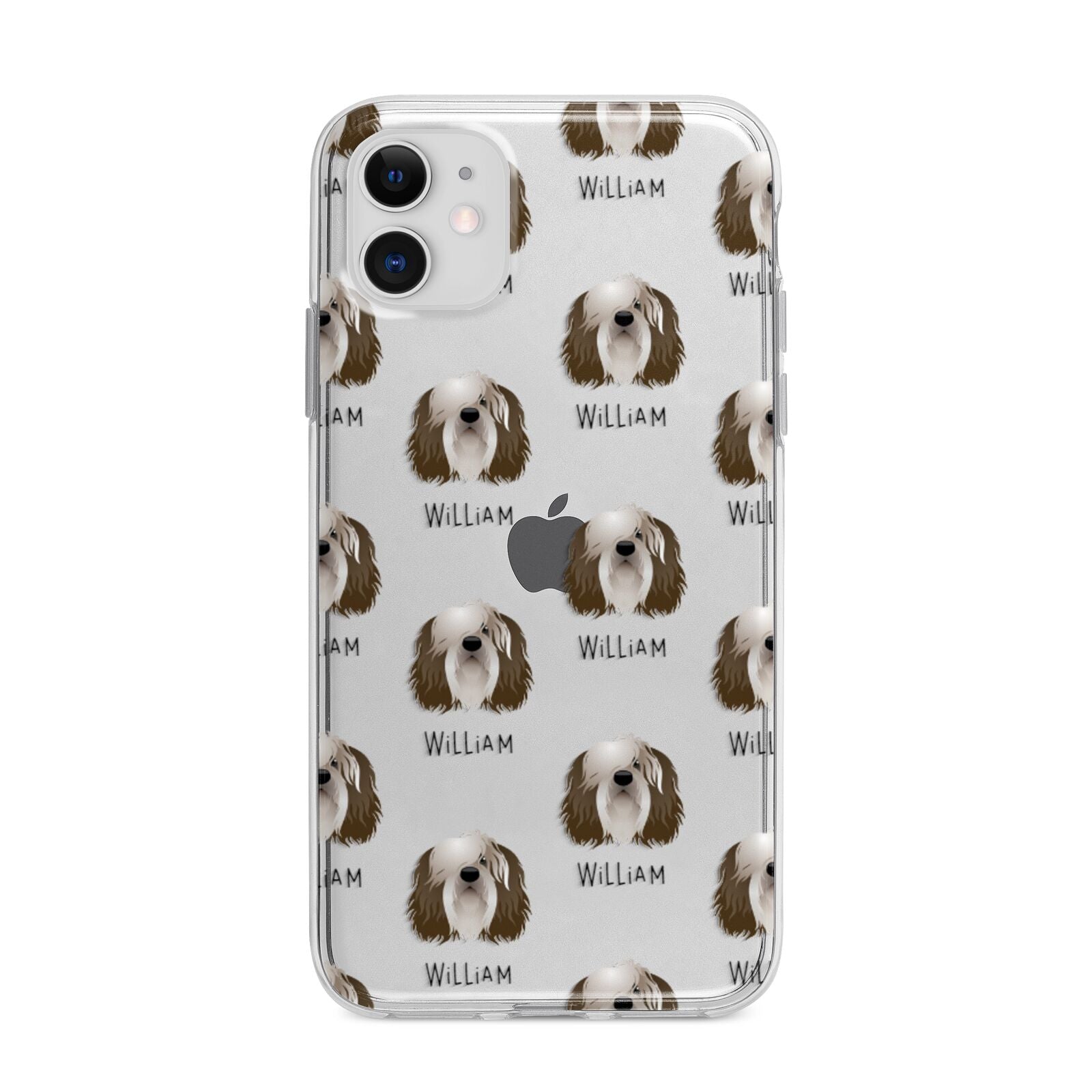 Polish Lowland Sheepdog Icon with Name Apple iPhone 11 in White with Bumper Case