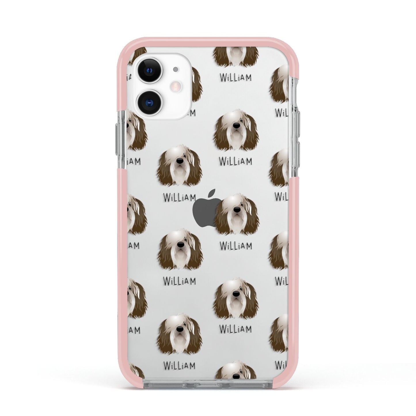 Polish Lowland Sheepdog Icon with Name Apple iPhone 11 in White with Pink Impact Case