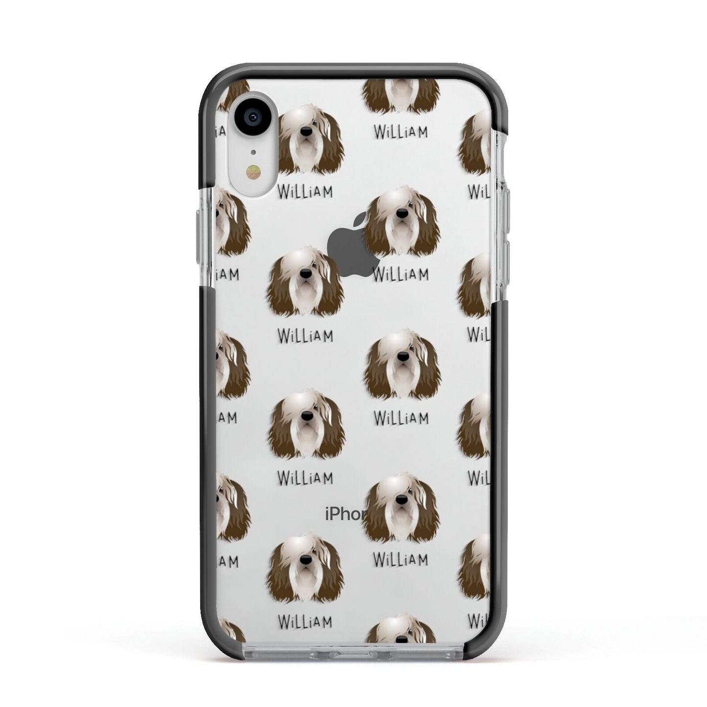 Polish Lowland Sheepdog Icon with Name Apple iPhone XR Impact Case Black Edge on Silver Phone