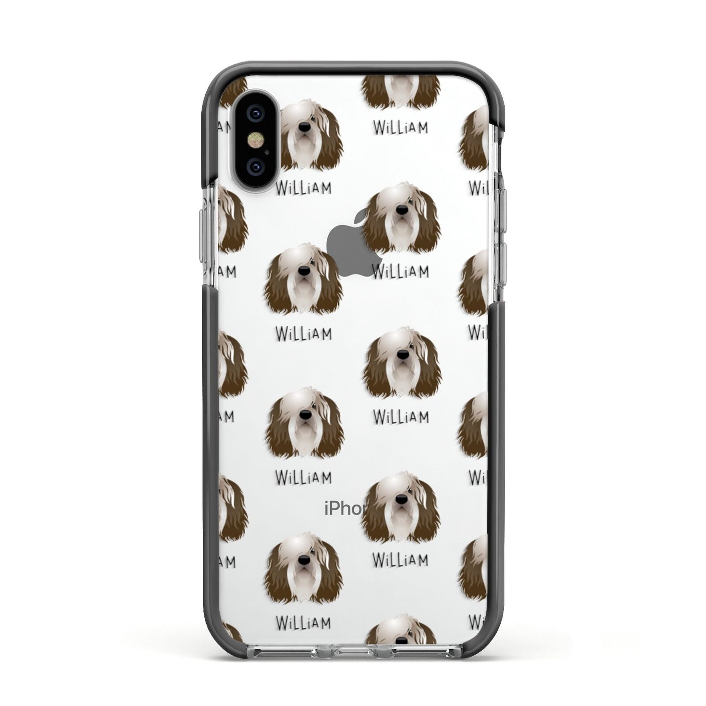 Polish Lowland Sheepdog Icon with Name Apple iPhone Xs Impact Case Black Edge on Silver Phone