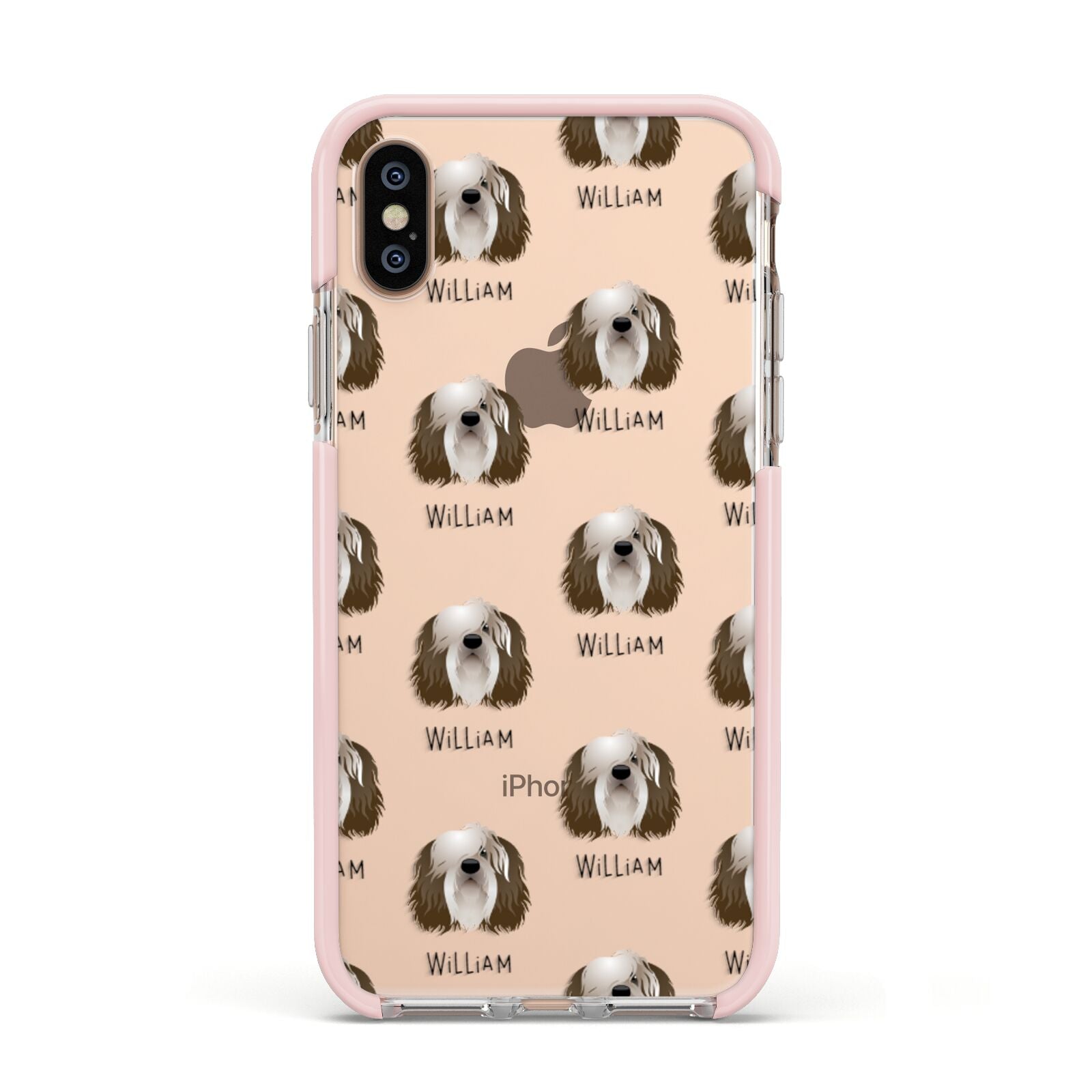 Polish Lowland Sheepdog Icon with Name Apple iPhone Xs Impact Case Pink Edge on Gold Phone